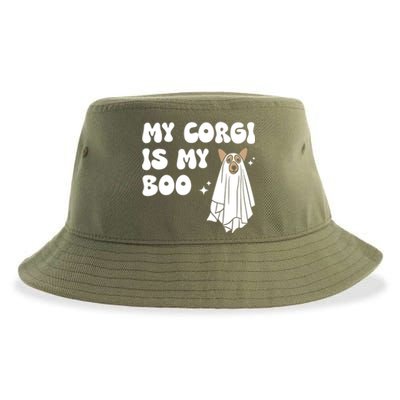 My Corgi Dog Is My Boo Spooky Season Ghost Halloween Groovy Gift Sustainable Bucket Hat