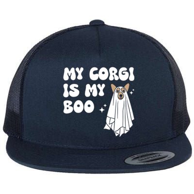 My Corgi Dog Is My Boo Spooky Season Ghost Halloween Groovy Gift Flat Bill Trucker Hat