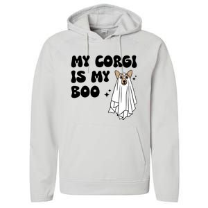 My Corgi Dog Is My Boo Spooky Season Ghost Halloween Groovy Meaningful Gift Performance Fleece Hoodie