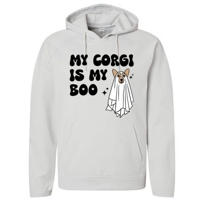 My Corgi Dog Is My Boo Spooky Season Ghost Halloween Groovy Meaningful Gift Performance Fleece Hoodie