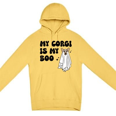 My Corgi Dog Is My Boo Spooky Season Ghost Halloween Groovy Meaningful Gift Premium Pullover Hoodie