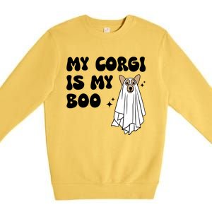 My Corgi Dog Is My Boo Spooky Season Ghost Halloween Groovy Meaningful Gift Premium Crewneck Sweatshirt