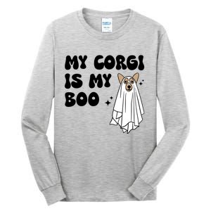 My Corgi Dog Is My Boo Spooky Season Ghost Halloween Groovy Meaningful Gift Tall Long Sleeve T-Shirt