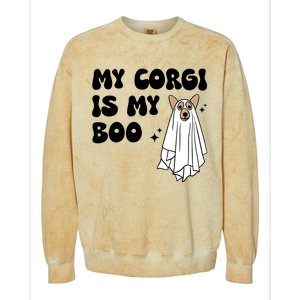 My Corgi Dog Is My Boo Spooky Season Ghost Halloween Groovy Meaningful Gift Colorblast Crewneck Sweatshirt