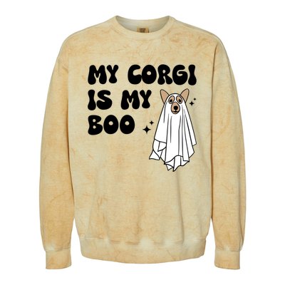 My Corgi Dog Is My Boo Spooky Season Ghost Halloween Groovy Meaningful Gift Colorblast Crewneck Sweatshirt