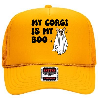 My Corgi Dog Is My Boo Spooky Season Ghost Halloween Groovy Meaningful Gift High Crown Mesh Back Trucker Hat