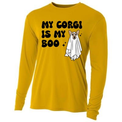 My Corgi Dog Is My Boo Spooky Season Ghost Halloween Groovy Meaningful Gift Cooling Performance Long Sleeve Crew