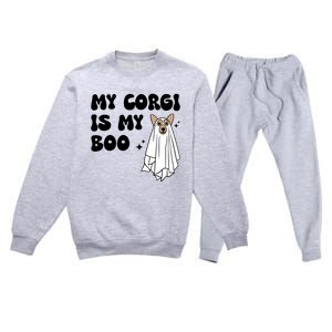 My Corgi Dog Is My Boo Spooky Season Ghost Halloween Groovy Meaningful Gift Premium Crewneck Sweatsuit Set