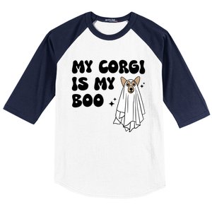 My Corgi Dog Is My Boo Spooky Season Ghost Halloween Groovy Meaningful Gift Baseball Sleeve Shirt