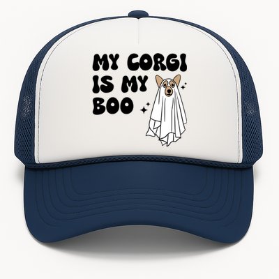 My Corgi Dog Is My Boo Spooky Season Ghost Halloween Groovy Meaningful Gift Trucker Hat