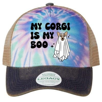 My Corgi Dog Is My Boo Spooky Season Ghost Halloween Groovy Meaningful Gift Legacy Tie Dye Trucker Hat