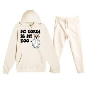 My Corgi Dog Is My Boo Spooky Season Ghost Halloween Groovy Meaningful Gift Premium Hooded Sweatsuit Set