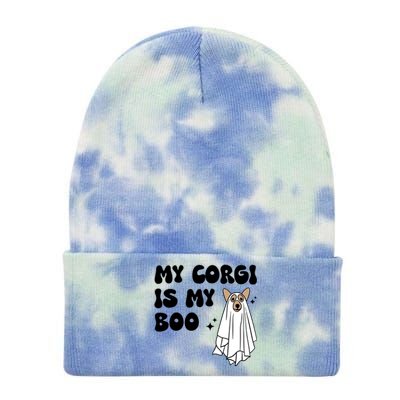 My Corgi Dog Is My Boo Spooky Season Ghost Halloween Groovy Meaningful Gift Tie Dye 12in Knit Beanie