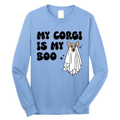 My Corgi Dog Is My Boo Spooky Season Ghost Halloween Groovy Meaningful Gift Long Sleeve Shirt