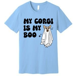 My Corgi Dog Is My Boo Spooky Season Ghost Halloween Groovy Meaningful Gift Premium T-Shirt