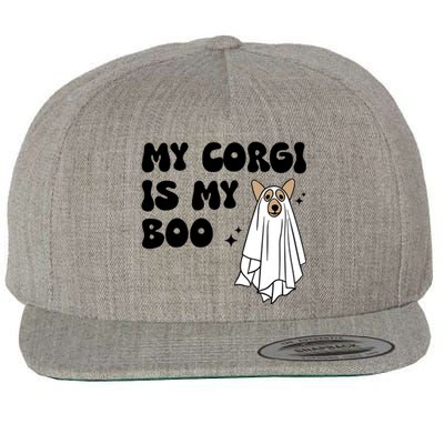 My Corgi Dog Is My Boo Spooky Season Ghost Halloween Groovy Meaningful Gift Wool Snapback Cap