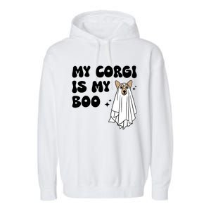 My Corgi Dog Is My Boo Spooky Season Ghost Halloween Groovy Meaningful Gift Garment-Dyed Fleece Hoodie