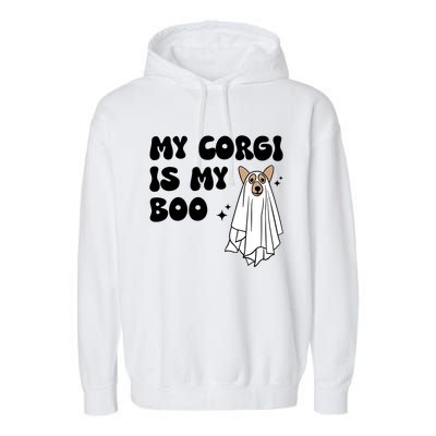 My Corgi Dog Is My Boo Spooky Season Ghost Halloween Groovy Meaningful Gift Garment-Dyed Fleece Hoodie