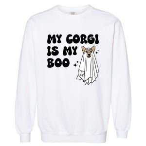 My Corgi Dog Is My Boo Spooky Season Ghost Halloween Groovy Meaningful Gift Garment-Dyed Sweatshirt