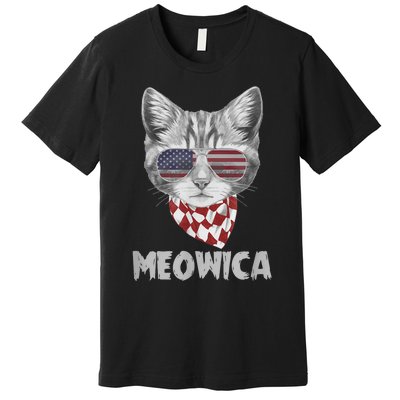 Meowica Cat Dad-dy Mom-my, July 4th Boy Girl Funny Premium T-Shirt