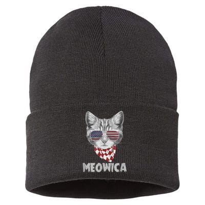 Meowica Cat Dad-dy Mom-my, July 4th Boy Girl Funny Sustainable Knit Beanie