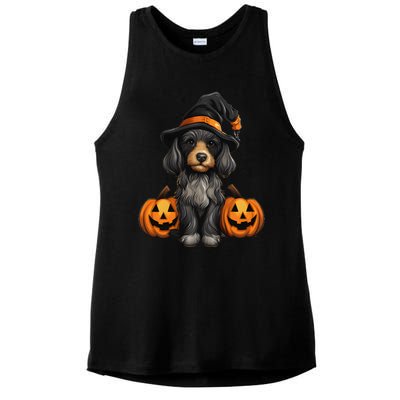 Merchweaver Cute Dog Lovers Halloween Pumpkin Gift Ladies PosiCharge Tri-Blend Wicking Tank