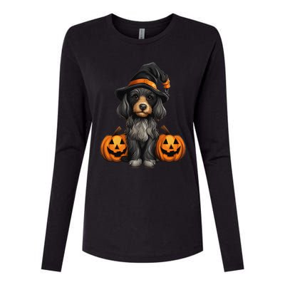 Merchweaver Cute Dog Lovers Halloween Pumpkin Gift Womens Cotton Relaxed Long Sleeve T-Shirt