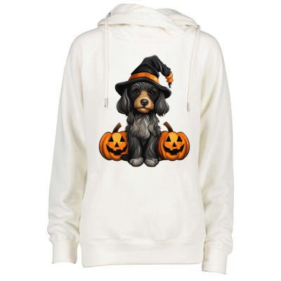 Merchweaver Cute Dog Lovers Halloween Pumpkin Gift Womens Funnel Neck Pullover Hood