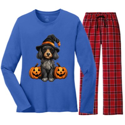 Merchweaver Cute Dog Lovers Halloween Pumpkin Gift Women's Long Sleeve Flannel Pajama Set 