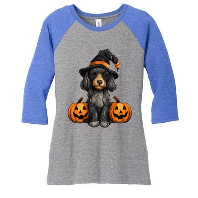 Merchweaver Cute Dog Lovers Halloween Pumpkin Gift Women's Tri-Blend 3/4-Sleeve Raglan Shirt