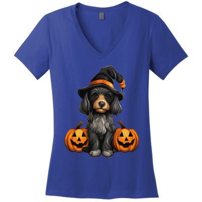 Merchweaver Cute Dog Lovers Halloween Pumpkin Gift Women's V-Neck T-Shirt