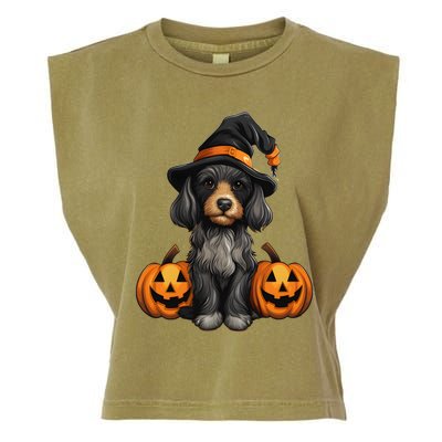 Merchweaver Cute Dog Lovers Halloween Pumpkin Gift Garment-Dyed Women's Muscle Tee