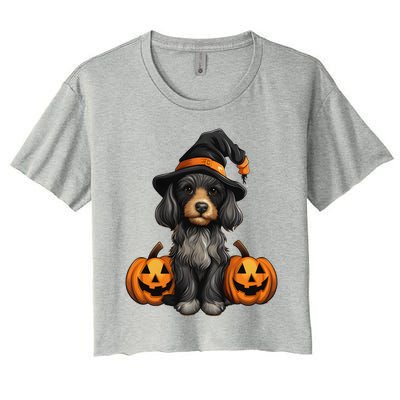 Merchweaver Cute Dog Lovers Halloween Pumpkin Gift Women's Crop Top Tee