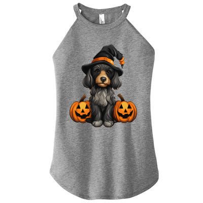 Merchweaver Cute Dog Lovers Halloween Pumpkin Gift Women’s Perfect Tri Rocker Tank