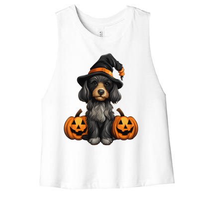 Merchweaver Cute Dog Lovers Halloween Pumpkin Gift Women's Racerback Cropped Tank