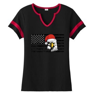 Merry Christmas Eagle Usa Flag Costume Santa Hat Xmas Hat Ladies Halftime Notch Neck Tee