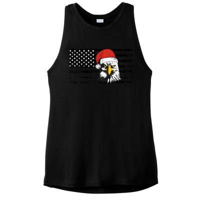 Merry Christmas Eagle Usa Flag Costume Santa Hat Xmas Hat Ladies PosiCharge Tri-Blend Wicking Tank