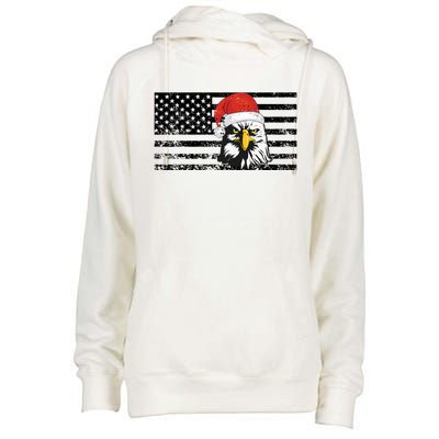 Merry Christmas Eagle Usa Flag Costume Santa Hat Xmas Hat Womens Funnel Neck Pullover Hood