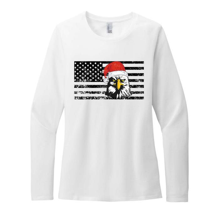 Merry Christmas Eagle Usa Flag Costume Santa Hat Xmas Hat Womens CVC Long Sleeve Shirt