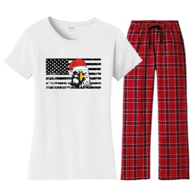 Merry Christmas Eagle Usa Flag Costume Santa Hat Xmas Hat Women's Flannel Pajama Set