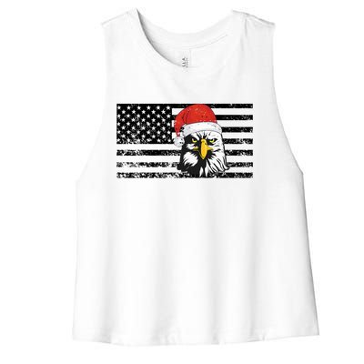 Merry Christmas Eagle Usa Flag Costume Santa Hat Xmas Hat Women's Racerback Cropped Tank