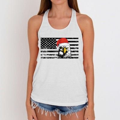 Merry Christmas Eagle Usa Flag Costume Santa Hat Xmas Hat Women's Knotted Racerback Tank