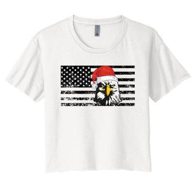 Merry Christmas Eagle Usa Flag Costume Santa Hat Xmas Hat Women's Crop Top Tee