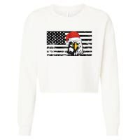 Merry Christmas Eagle Usa Flag Costume Santa Hat Xmas Hat Cropped Pullover Crew