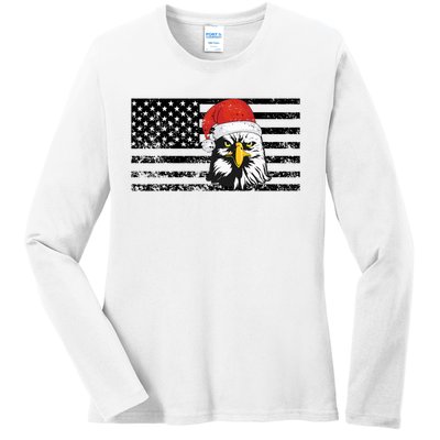 Merry Christmas Eagle Usa Flag Costume Santa Hat Xmas Hat Ladies Long Sleeve Shirt