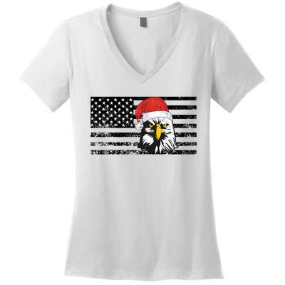 Merry Christmas Eagle Usa Flag Costume Santa Hat Xmas Hat Women's V-Neck T-Shirt