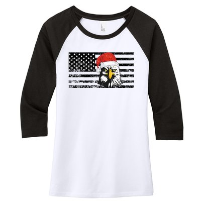 Merry Christmas Eagle Usa Flag Costume Santa Hat Xmas Hat Women's Tri-Blend 3/4-Sleeve Raglan Shirt