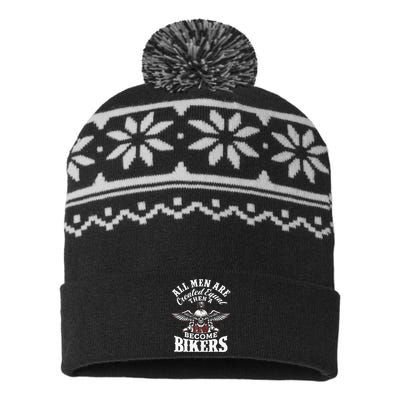 Men Created Equal Some Become Bikers Biker Funny Motorcycle USA-Made Snowflake Beanie