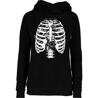 Mechanic Car Engineer Skeleton Mechanics Womens Funnel Neck Pullover Hood