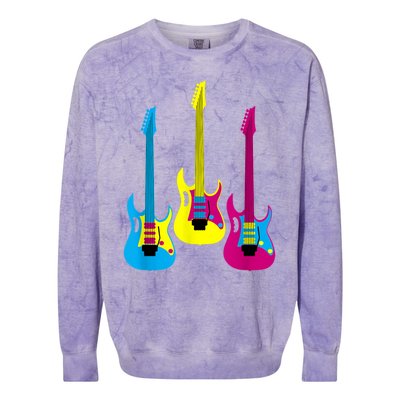 Multicolor CMYK Electric Guitar With Handle Colorblast Crewneck Sweatshirt